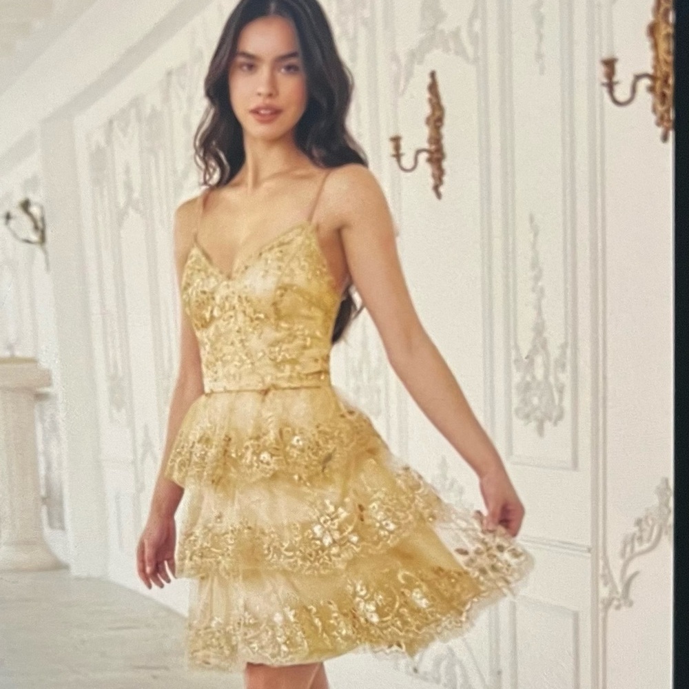 Elegant Gold Lace Dress
